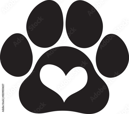 Black paw print with heart cutout