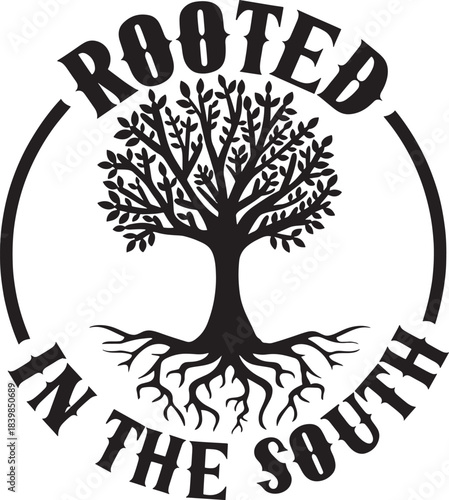 Rooted in the south tree logo design