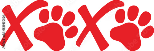 Red xoxo with paw prints graphic