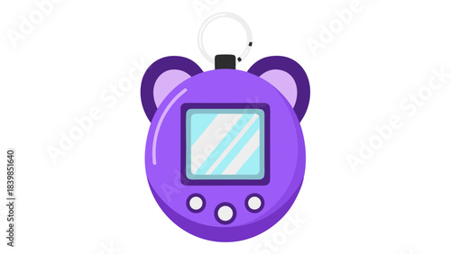 Purple Pixelated Virtual Pet Toy With Digital Screen And Buttons On Black Background Isolated Vector Illustration