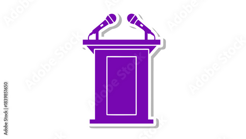 Purple Podium With Two Microphones On Black Background Simple Illustration For Speeches And Presentations With Shadow Effect