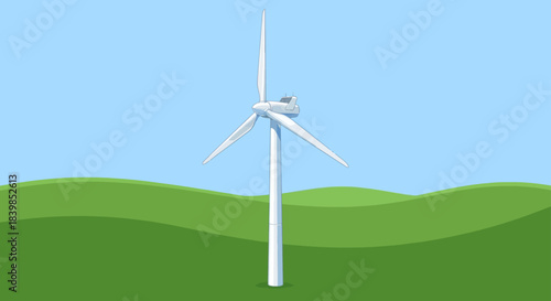 Wind Turbine Green Landscape Illustration