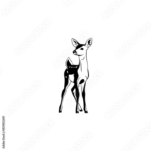 Illustration of a Young Fawn Standing Gracefully on a White Background