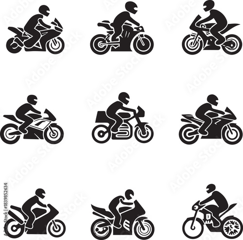 Black Heavy Bikes Silhouettes Vector Set on white background