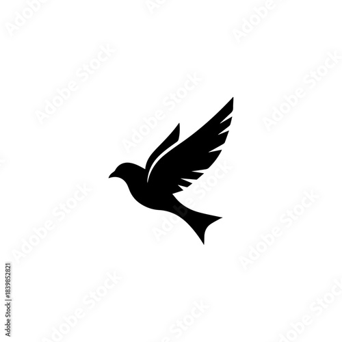 Simple silhouette of a bird flying against a white background