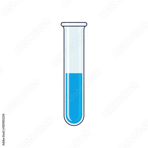 A simple illustration of a clear glass test tube containing a vibrant blue liquid, commonly used in scientific experiments and laboratory settings.
