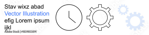 Time management, productivity, workflow, organization, mechanical processes, efficiency. A clock and gear icons time and mechanism . Time management and productivity ideas
