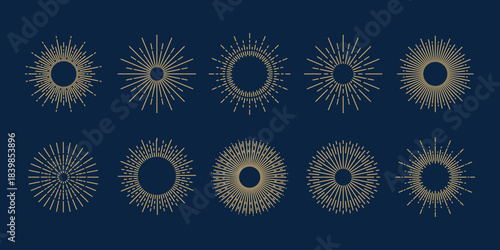Modern ornament vintage radial sunburst outline collection set