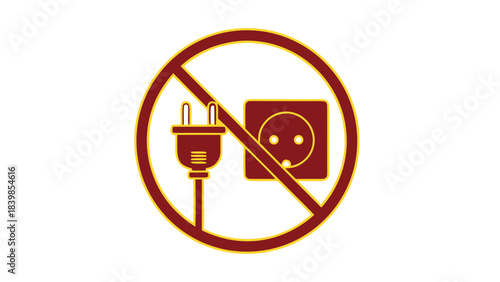 Red Forbidden Symbol Over Electrical Outlet and Plug Illustration Isolated on Black Background for Safety Warning and Power Off Concept