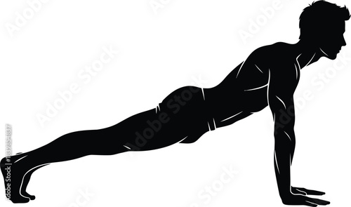 Silhouette of a man holding a high plank position