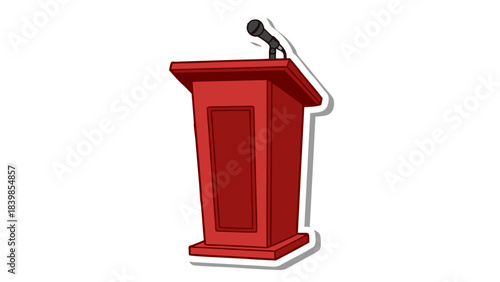 Red Wooden Podium With Microphone On A Black Background Speaking Presentation Stage Conference Or Event Equipment For Speech And Lecture