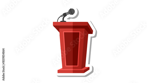Red Wooden Podium With Microphone On Black Background For Speeches And Presentations