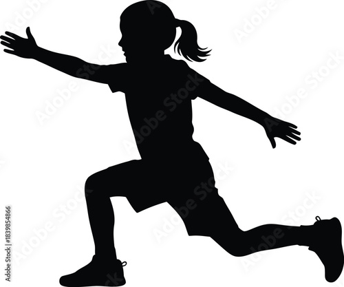 Silhouette of a girl lunging forward with arms outstretched