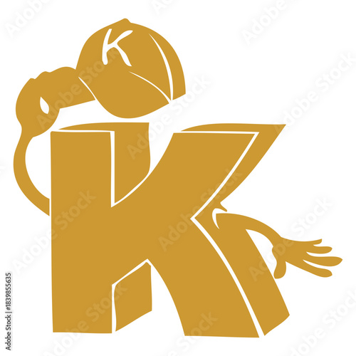 Whimsical K Character: A playful, cartoon-style depiction of the letter K takes on a delightful personality with a quirky cap.