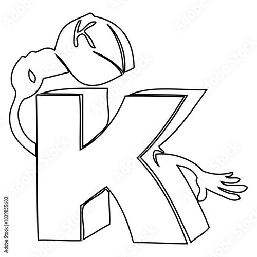 Whimsical 'K' Character: A playful cartoon character shaped like the letter K, exuding an air of lightheartedness and visual wit.