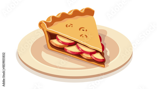 Apple pie slice on a plate with visible apple filling  