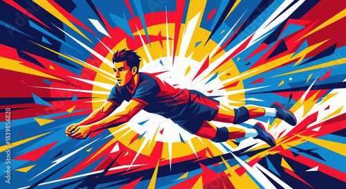 Dynamic Colorful Volleyball Player Action Vector Illustration