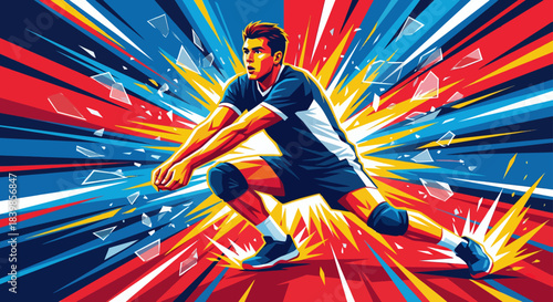 Dynamic Colorful Volleyball Player Action Vector Illustration