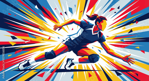 Dynamic Colorful Volleyball Player Action Vector Illustration