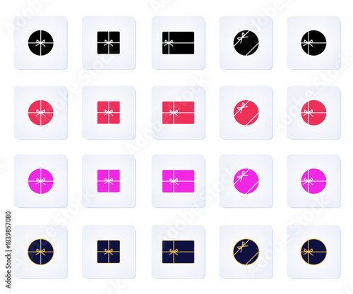 Simple Gift Box Icon Collection with Colorful Flat Ribbon