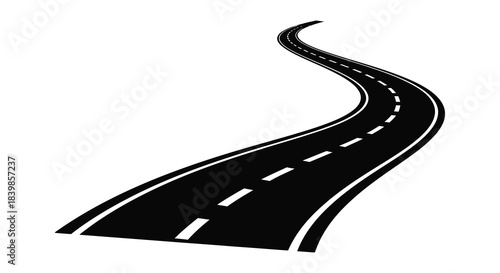 A winding roadway stretching into the distance presented as a striking black silhouette