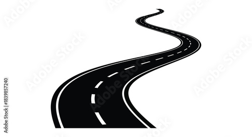 A winding road stretching into the distance a simple yet evocative black silhouette