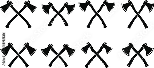 Several crossed axes in a black silhouette on transparent background