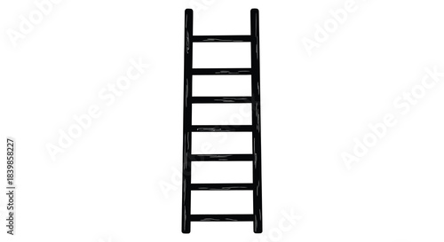 A simple black ladder stands vertically against a white background a striking silhouette