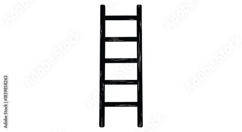 A simple black ladder design stands vertically showcasing a distinctive stark silhouette
