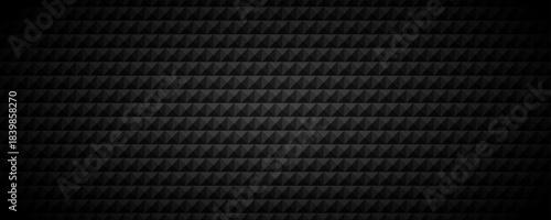 Black tech geometric background. Abstract square tile pattern texture. Futuristic block grid design wallpaper. Dark grey volume cube cover backdrop. Vector illustration isolation concept