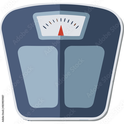 Modern Digital Scale With Blue Casing And White Faceplate Measuring Weight With Red Needle Indicator Against A White Background Perfect For Health And Fitness Concepts
