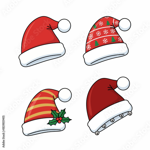 christmas element 2d vector flat red conical hat brim.eps