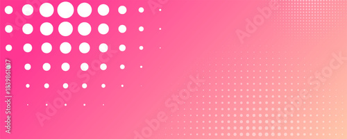 Pink orange polka dots gradient halftone background. Pop art cartoon dot texture with comic graphic design, Horizontal abstract pattern wall for cover digital technology.