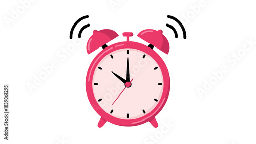 Retro Pink Twin Bell Alarm Clock Showing Ten Oclock on Black Background with Isolated Object
