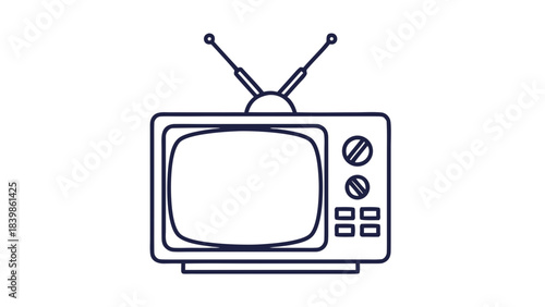 Retro Television Outline With Antenna And Knobs On A Black Background Simple Minimalist Design