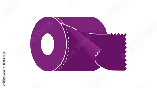 Roll Of Purple Kinesiology Tape With White Perforated Line And Serrated Edge On Black Background Isolated