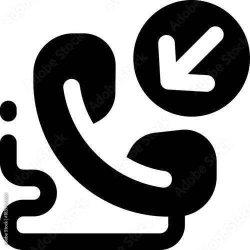 incoming call glyph icon. Strong and solid vector icon for websites, mobile interfaces, presentations, and visual branding. High quality and easy to edit.