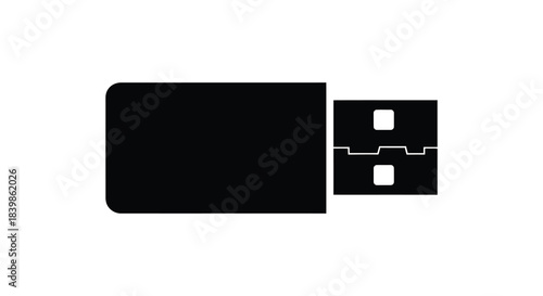 A simple black usb flash drive design isolated on a white background silhouette