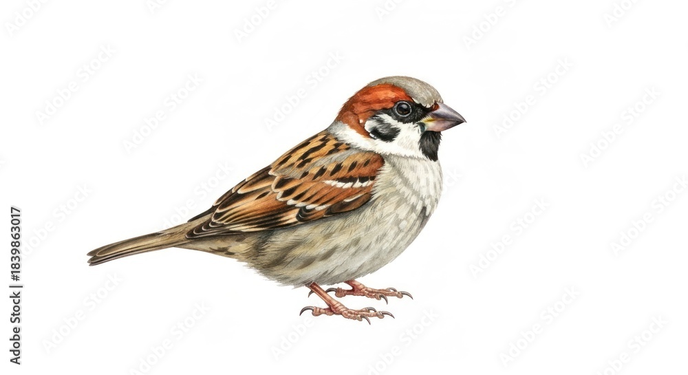 Fototapeta premium Detailed illustration of a Eurasian tree sparrow