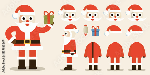 Santa claus character design elements and festive gift illustrations for holiday themes