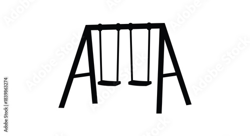 A simple illustration of a playground swing set against a plain white background silhouette