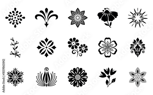 Flower icons set. Isolated elements for design. Vector graphics. Art
