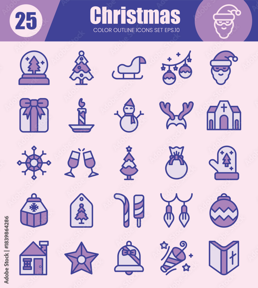 Fototapeta premium Christmas Colored Outline Icons Set.Christmas Symbol