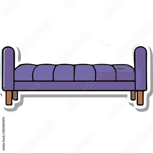 Modern Purple Tufted Daybed With Four Wooden Legs And Padded Arms Isolated On White Background