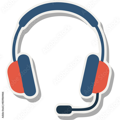 Modern Overhead Headphones With Microphone In Blue Red And White Colors Featuring Plush Earcups And Adjustable Headband Isolated On White Background With Subtle Shadow Effect