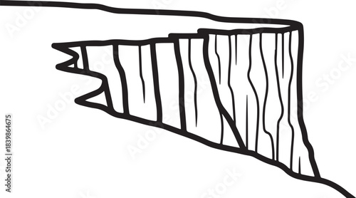 Black and white illustration of a cliff edge on a white background