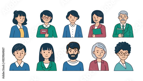 Collection of Diverse Cartoon People Avatars for Business and Education