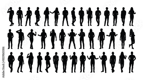 a collection of diverse human figures in various dynamic poses all rendered as a striking black silhouette