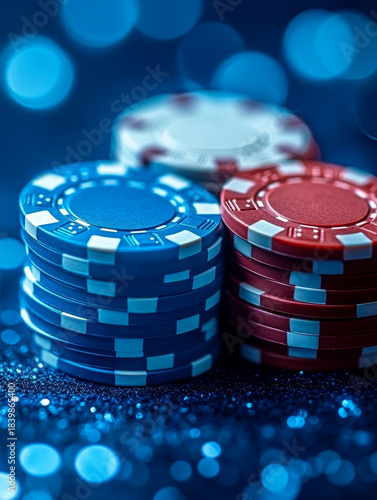 Close-up of casino game chips and props