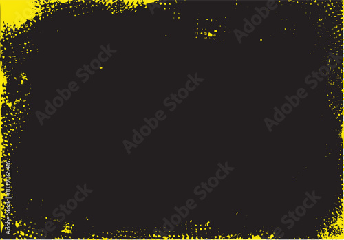Old grunge paper background in yellow and black with worn overlay, scratched details and brush texture. Retro vector design perfect for collage, frame or vintage cover use.